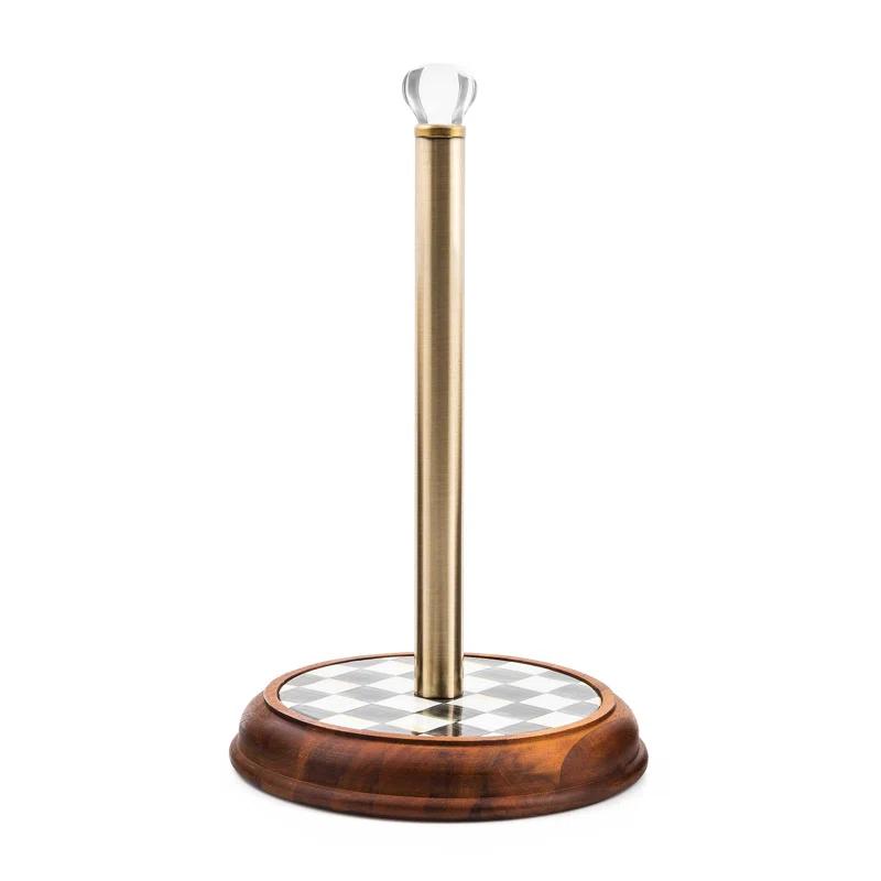 Courtly Check Enamel and Acacia Wood Freestanding Paper Towel Holder