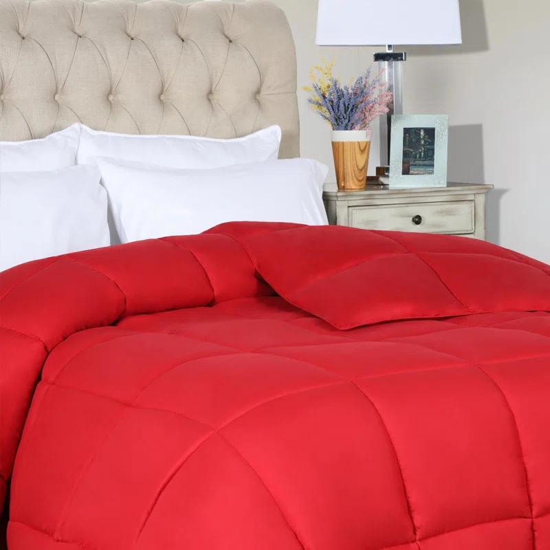 Twin Red Microfiber Reversible Comforter with Down Alternative Fill