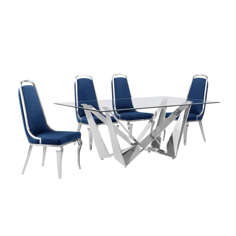 Keori Glass Top Double Pedestal Dining Set