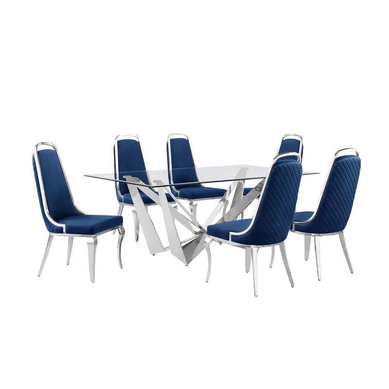 Keori Glass Top Double Pedestal Dining Set