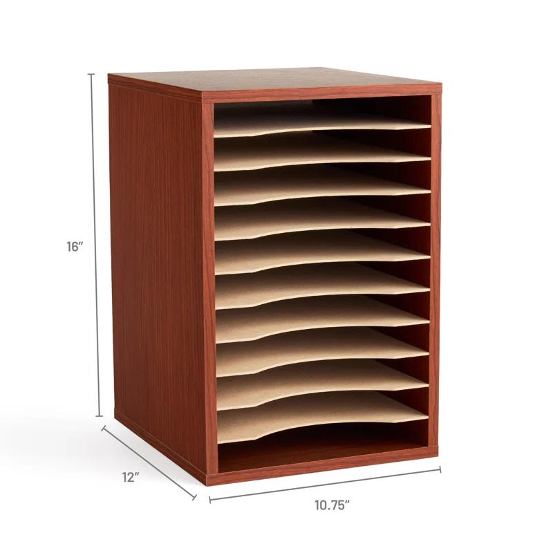 Cherry Wood 11-Compartment Desktop Organizer with Adjustable Shelves
