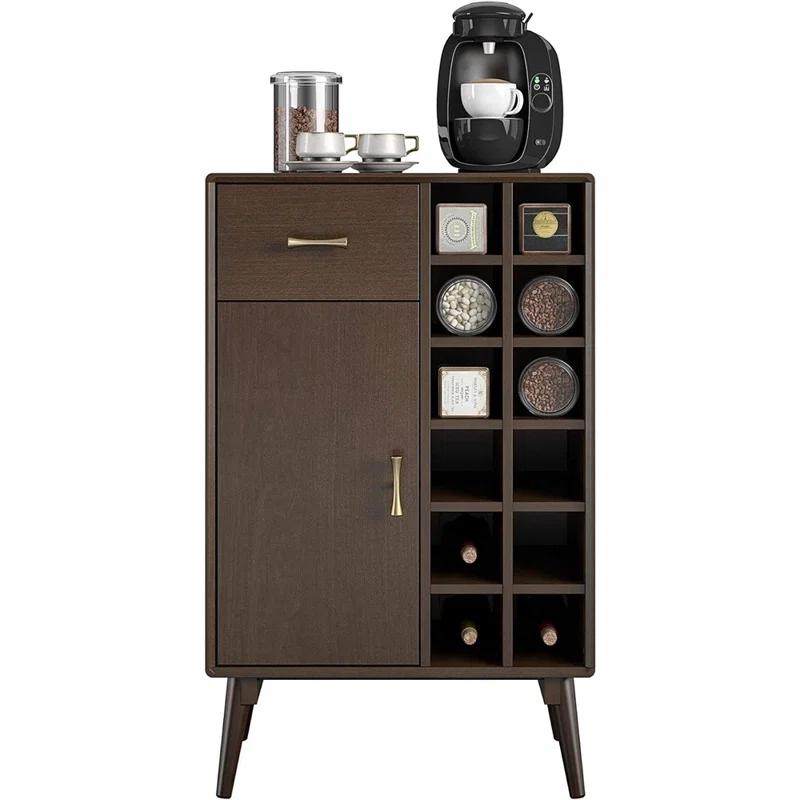 Mid-Century Modern Walnut Veneer Bar Cabinet with Storage