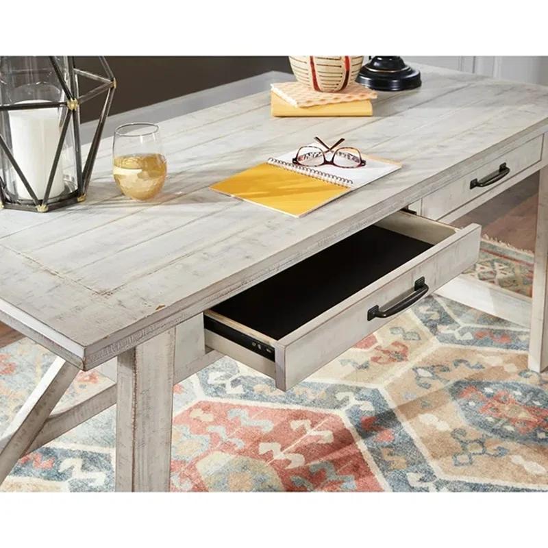 Transitional 60'' White Pine Home Office Desk with USB Port
