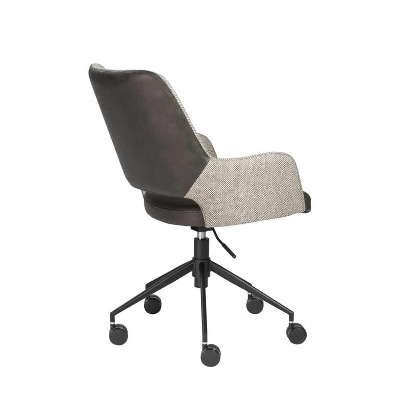 Adjustable Slate Gray Linen and Dark Gray Leatherette Task Chair with Black Steel Base