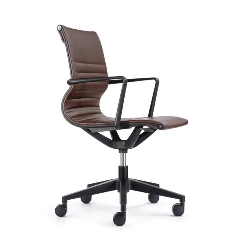 23.8" Brown Vinyl and Faux Leather Mid-Century Office Chair
