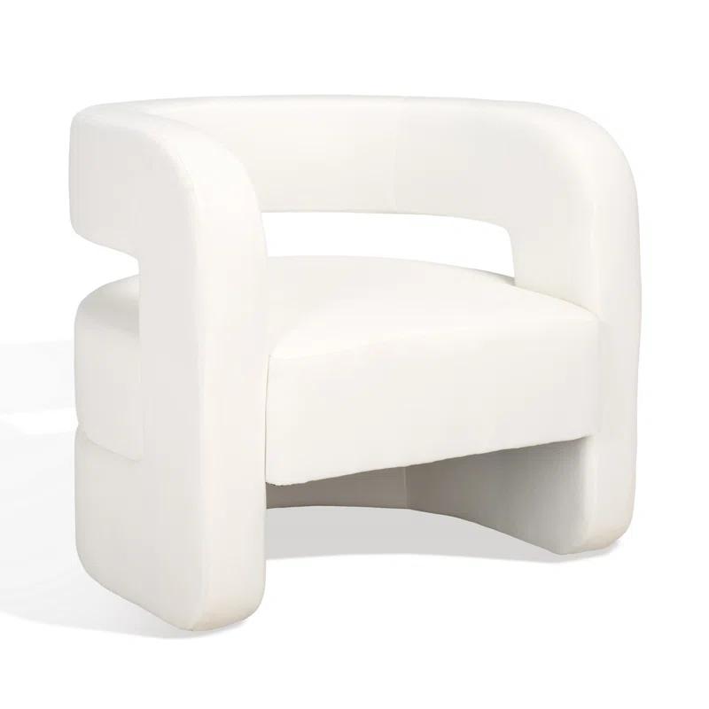 Modern White Linen Barrel Back Accent Chair