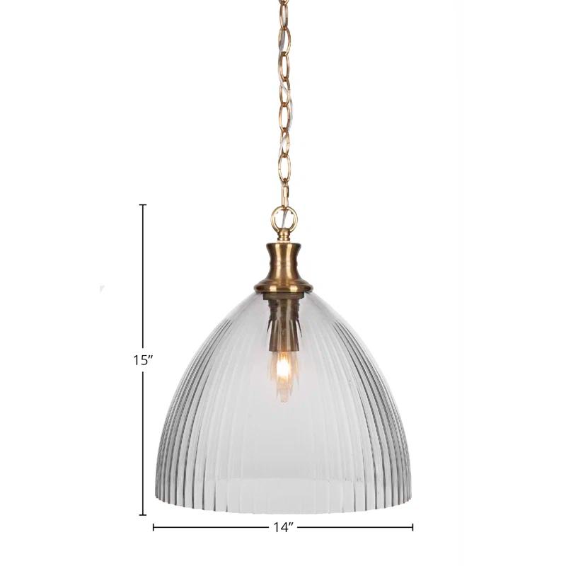 Carina Aged Brass 20" Chain Hung Pendant with Clear Ribbed Glass