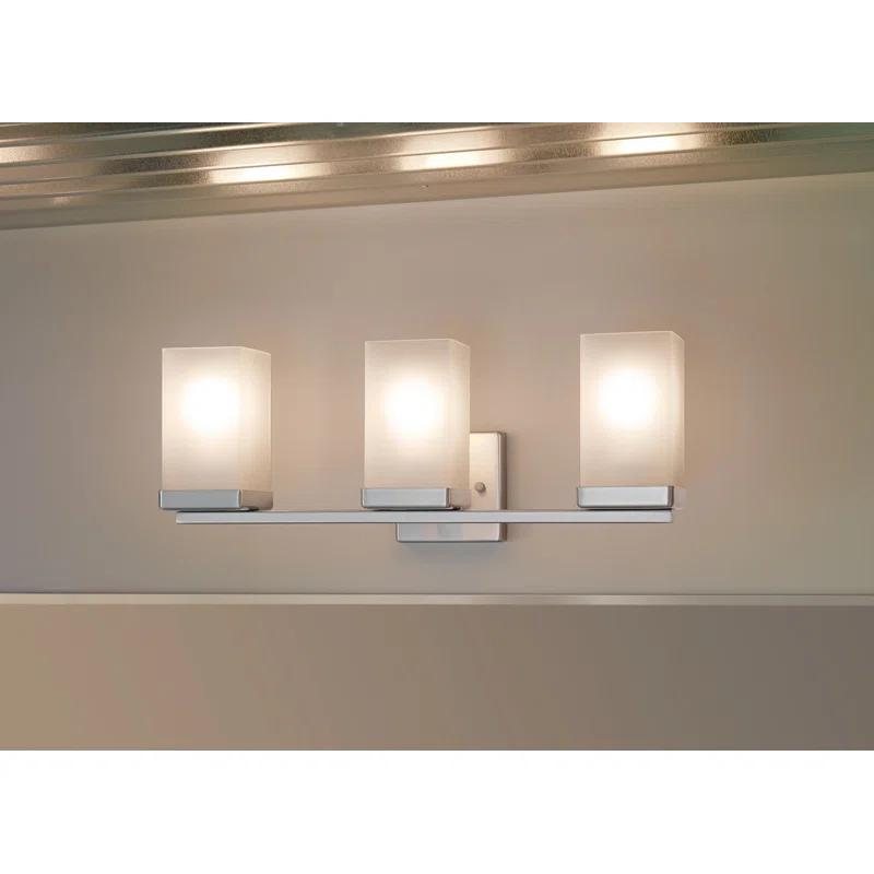 Modern Brushed Nickel 3-Light Bathroom Vanity Lighting with Dimmable White Shades
