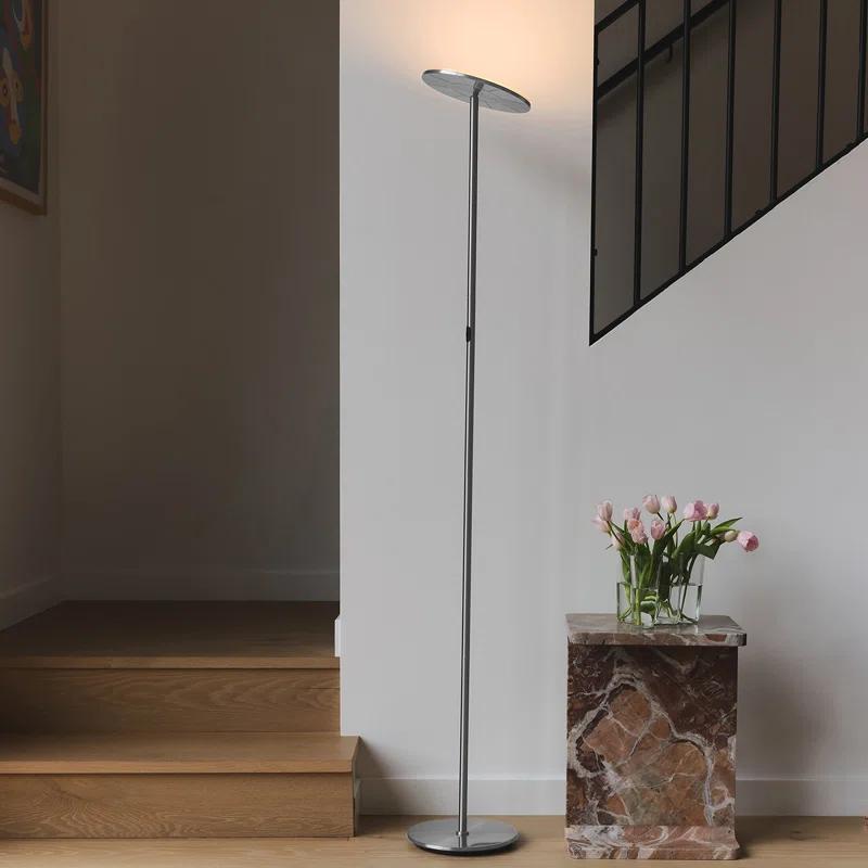 Sky Touch 63" Platinum Silver Adjustable LED Torchiere Floor Lamp