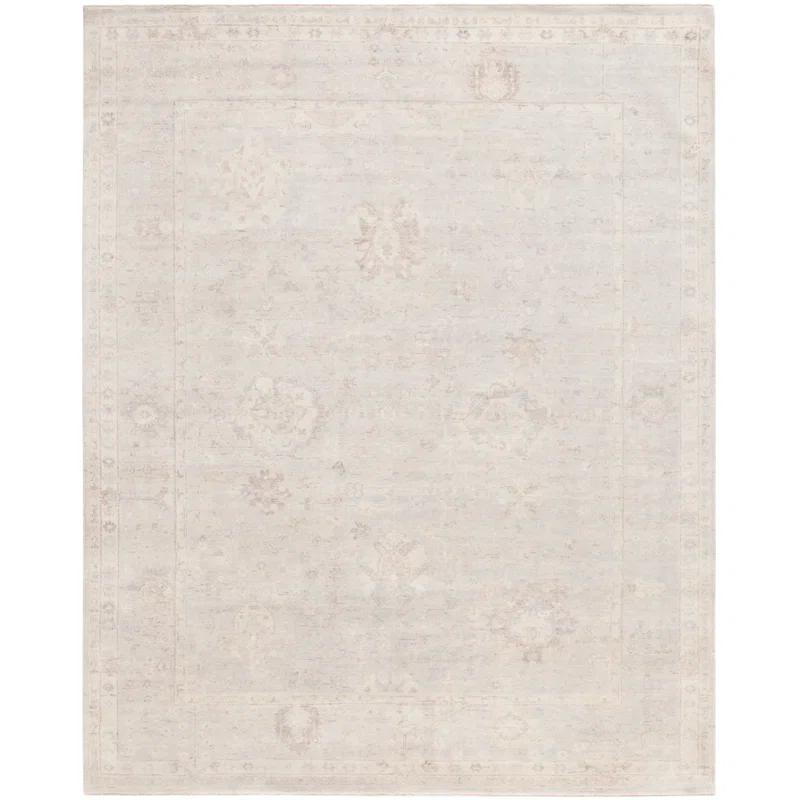 Gray Hand-Knotted Wool and Cotton 9' x 12' Rug