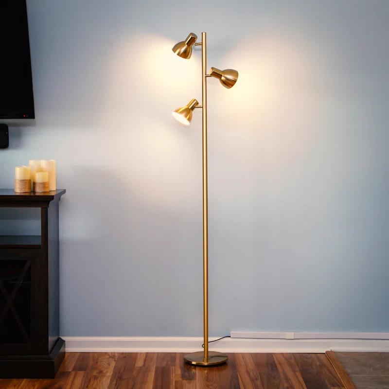 Ethan Brass LED Adjustable 3-Light Tripod Floor Lamp with Dimming