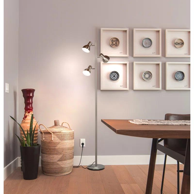 Ethan Adjustable 65.5" Nickel LED Floor Lamp with 3 Pivoting Heads
