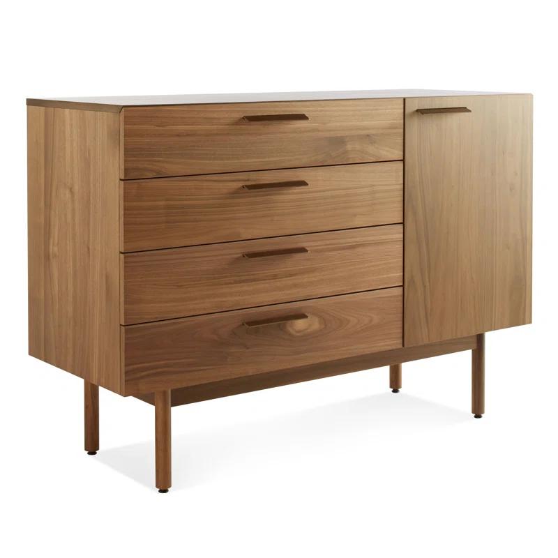 Shale Walnut 4-Drawer/1-Door Credenza Sideboard with Leather Pulls