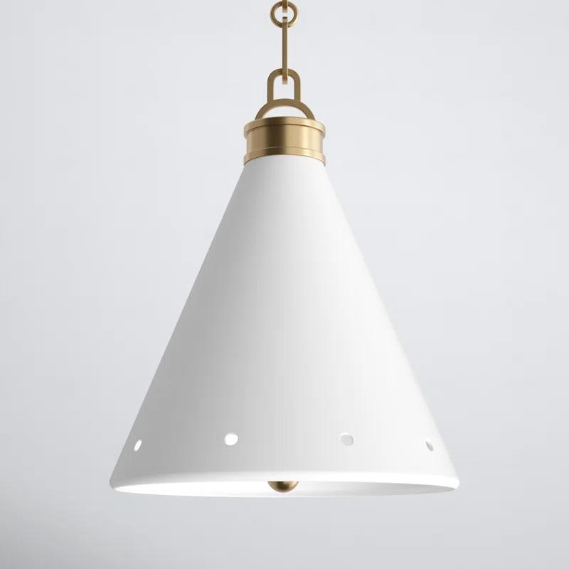 Aged Brass and White Plaster 1-Light Pendant with Steel Shade