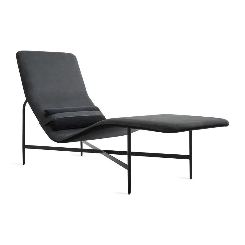 Ink Leather Deep Thoughts Chaise with Adjustable Lumbar Pillow