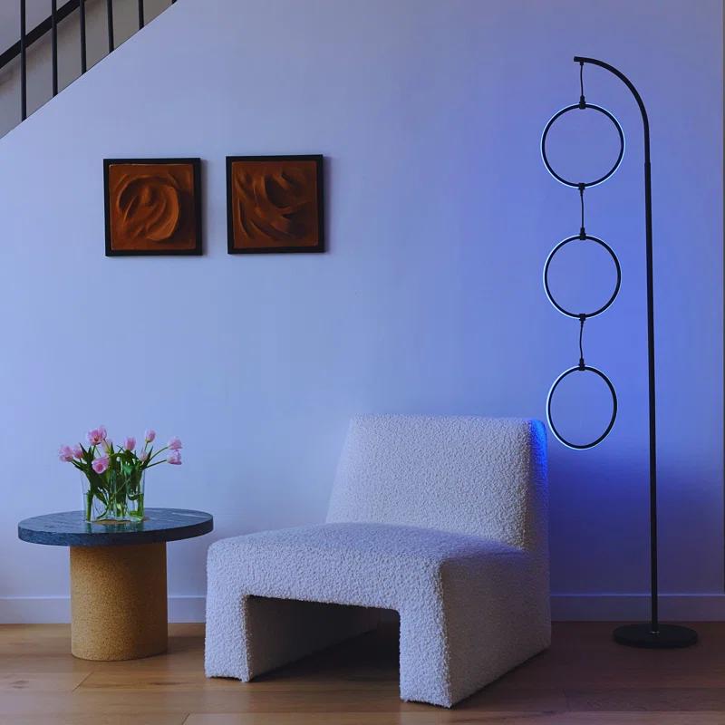 Nova 74" Black Arc LED Floor Lamp with RGB Color Changing Rings