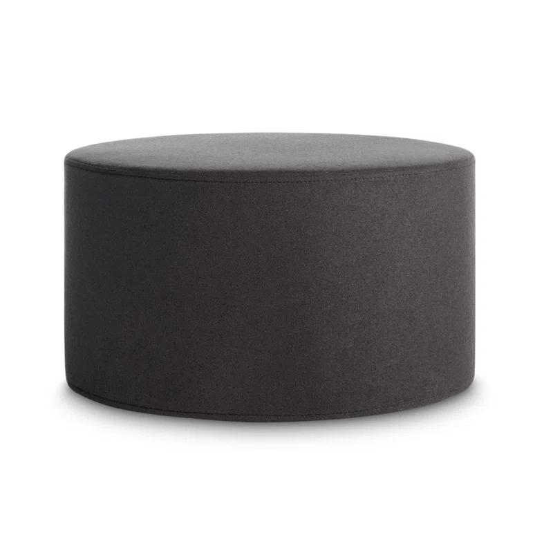 Vesper Charcoal Tufted Round Storage Ottoman in Soft Felted Wool
