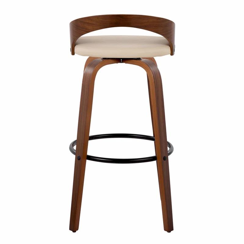 Walnut and Cream Swivel Bar Stool with Metal Footrest