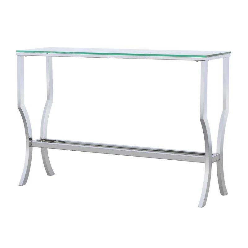 Elegant 43.5'' Silver Metal & Glass Console Table with Mirrored Shelf