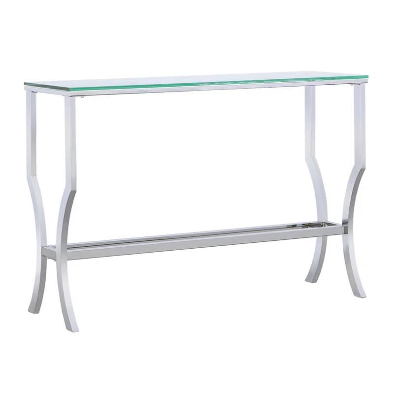 Elegant 43.5'' Silver Metal & Glass Console Table with Mirrored Shelf