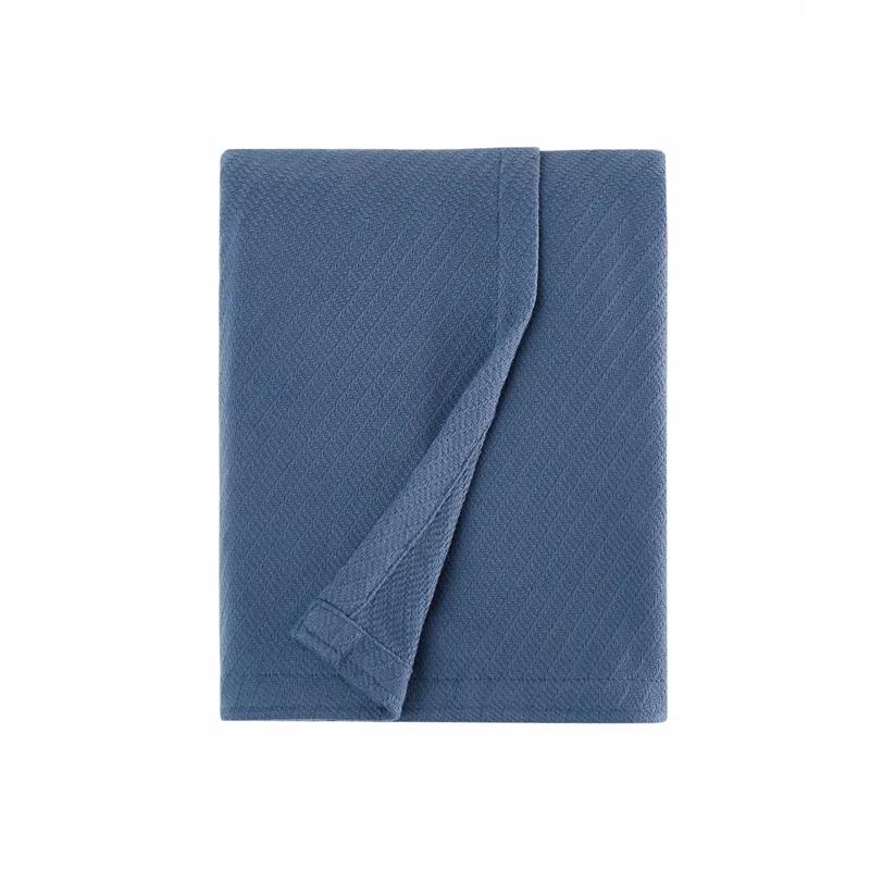 Frye Full/Queen Waffle Knit Cotton Blanket - Blue