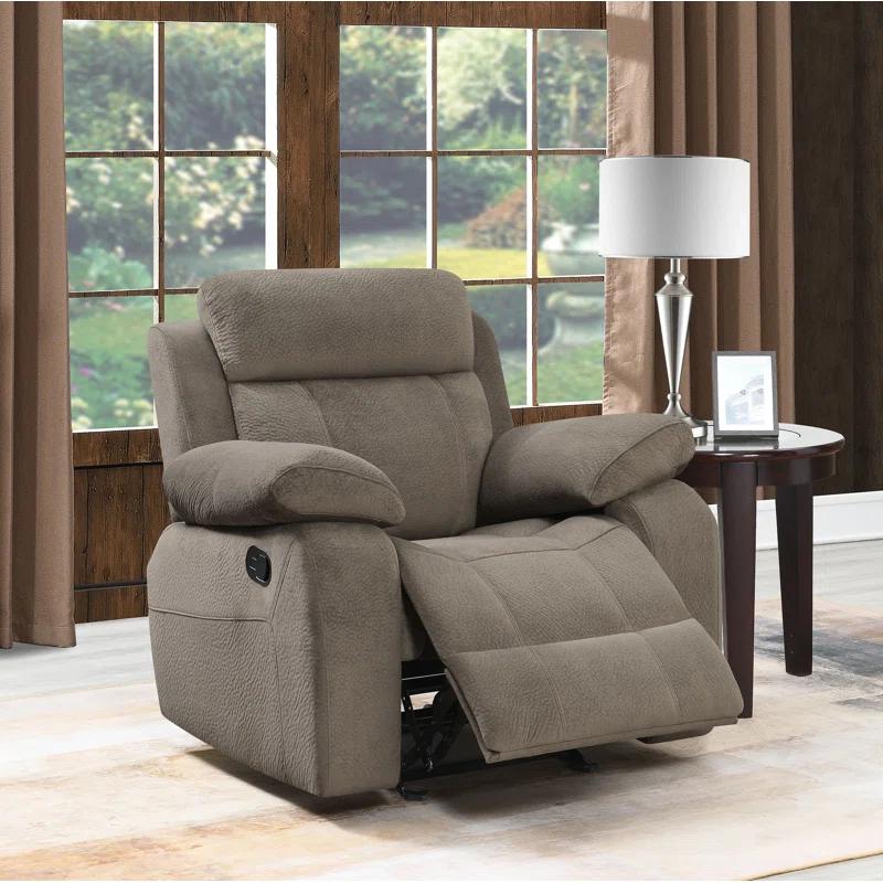 Transitional Mocha Brown Velvet Glider Recliner with Plush Pillow Arms