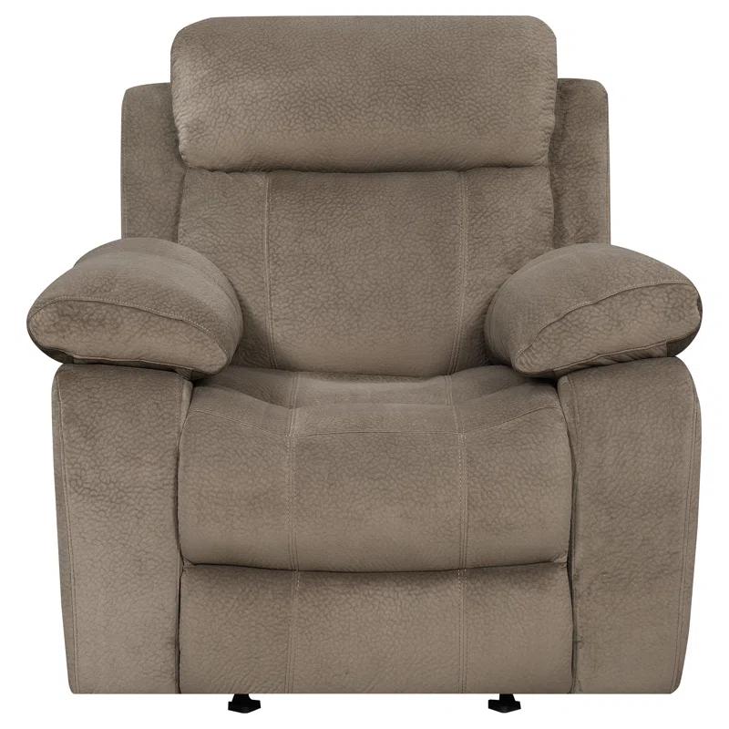 Transitional Mocha Brown Velvet Glider Recliner with Plush Pillow Arms