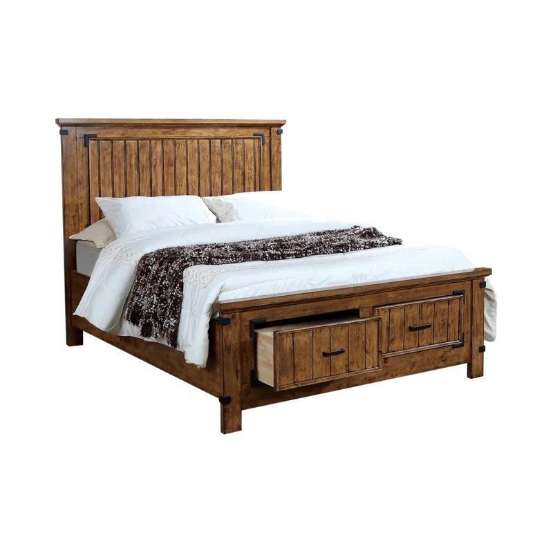 Brenner Full Double Storage Bed with Wood Headboard in Rustic Honey
