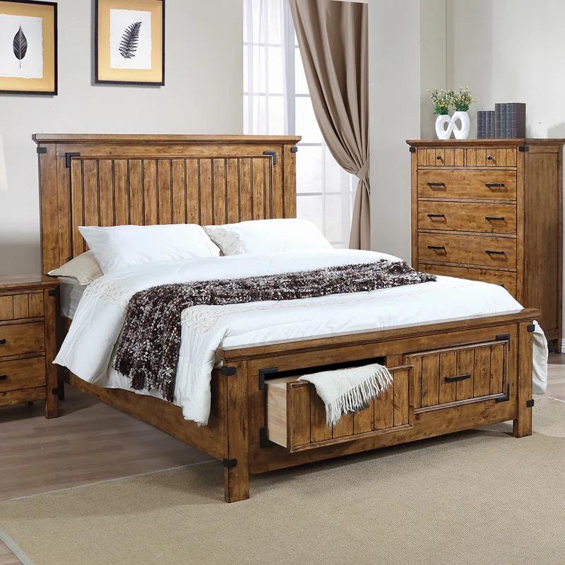 Brenner Full Double Storage Bed with Wood Headboard in Rustic Honey