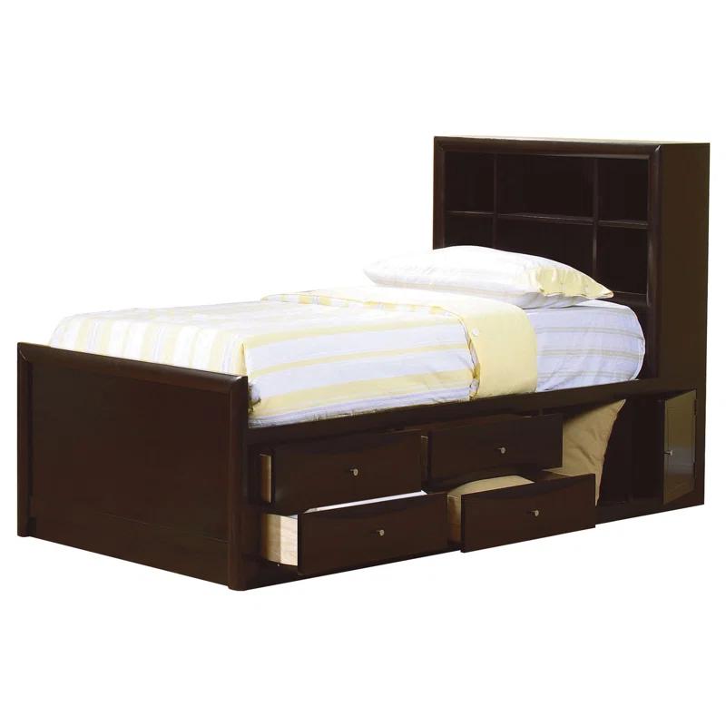 Cappuccino Full Double Bed with Upholstered Headboard and Storage Drawers