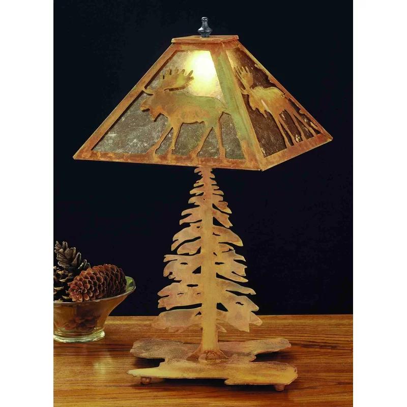 Tall Rustic Moose 21.5" Table Lamp with Amber Mica Shade