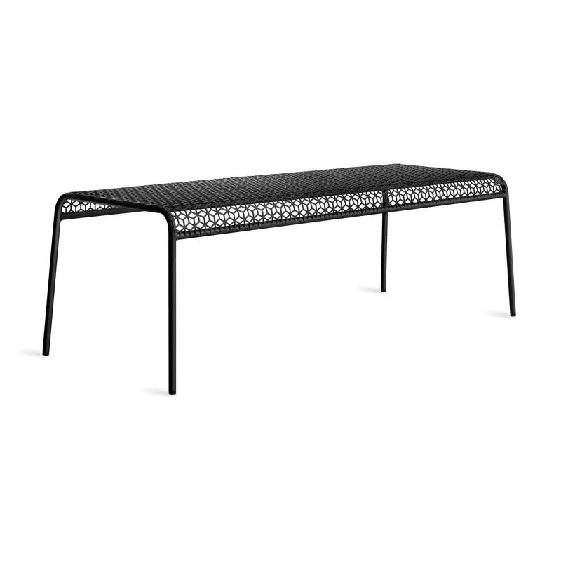 Geometric Cube Pattern Black Perforated Steel Bench
