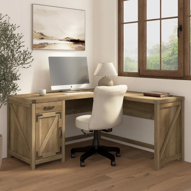 Modern Farmhouse Reclaimed Pine L-Shaped Desk with Storage