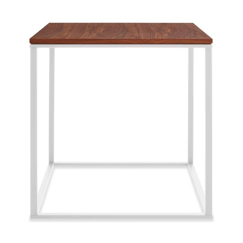 Walnut and White Minimalist Square Side Table