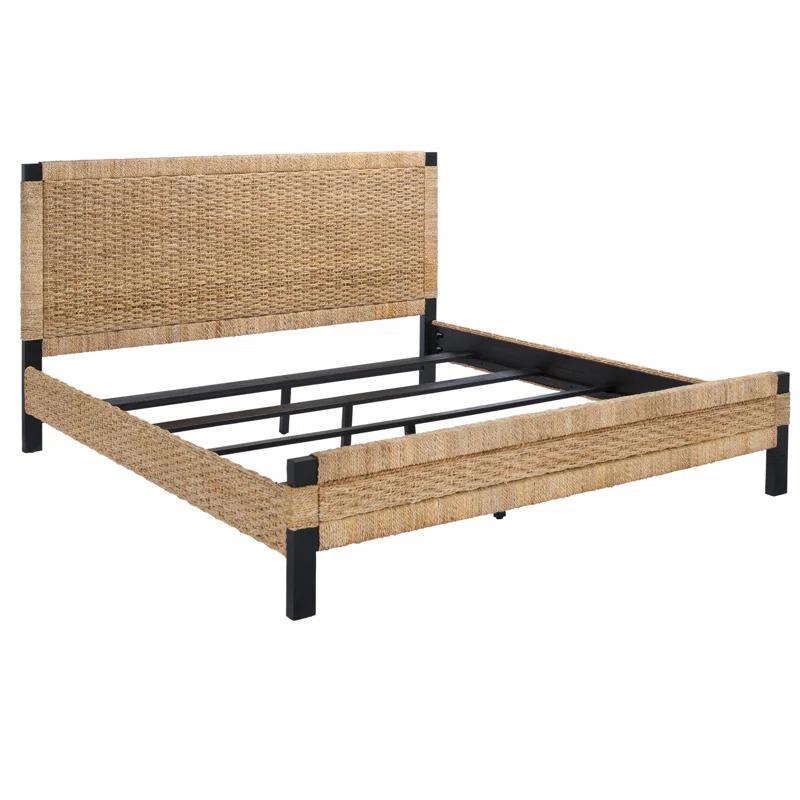 Seaside Splendor Queen Bed with Woven Banana Stem and Metal Frame