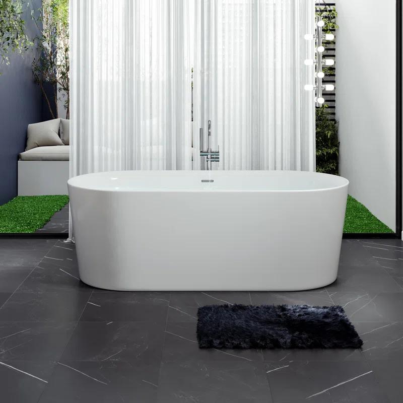 Rejoice 59'' x 29.5'' Freestanding Soaking Solid Surface Bathtub