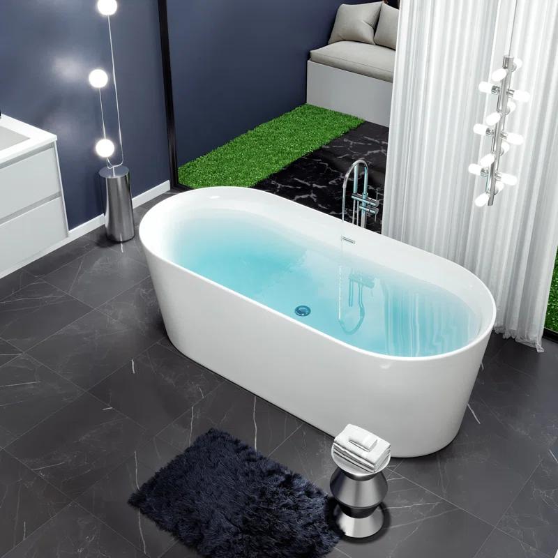 Rejoice 59'' x 29.5'' Freestanding Soaking Solid Surface Bathtub