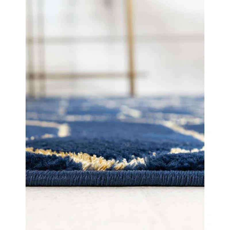 Regency Era Navy Blue & Gold Trellis Synthetic Runner Rug