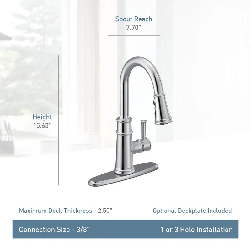 Chrome Traditional Deck Mounted Kitchen Faucet with Pull-out Spray