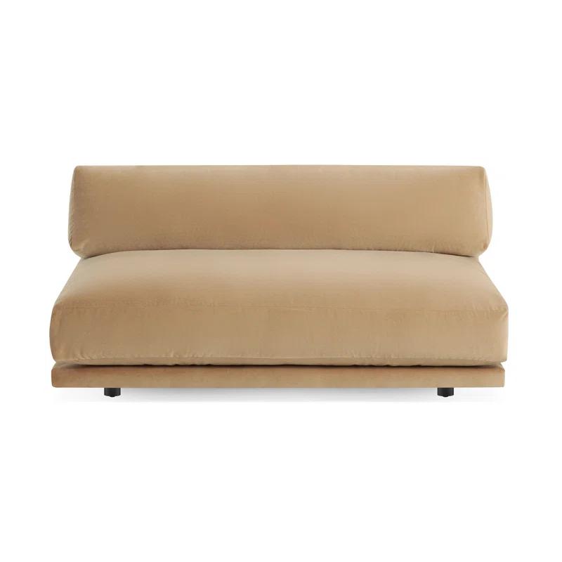 Camel Velvet Armless Sofa with Kiln Dried Hardwood Frame