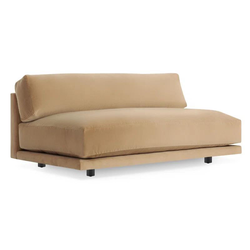 Camel Velvet Armless Sofa with Kiln Dried Hardwood Frame