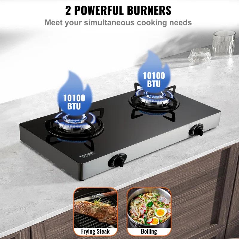 VEVOR 24" Black Natural Gas 2 Burner Cooktop
