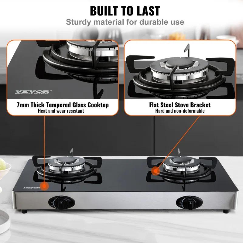 VEVOR 24" Black Natural Gas 2 Burner Cooktop