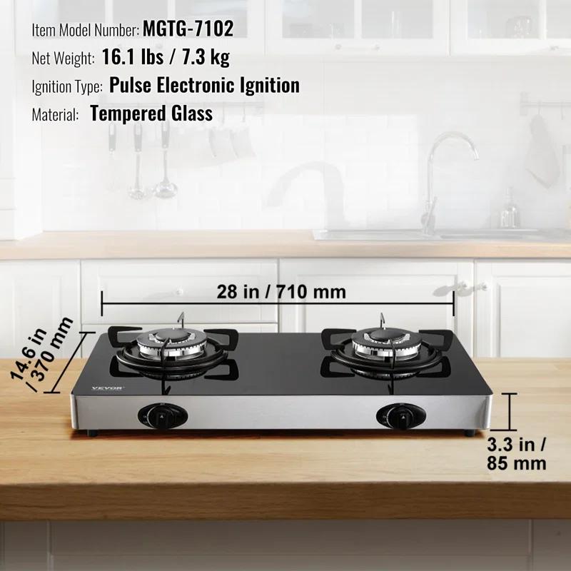 VEVOR 24" Black Natural Gas 2 Burner Cooktop