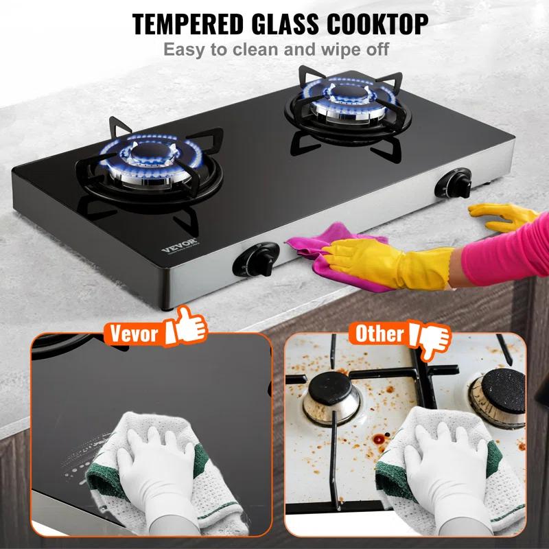 VEVOR 24" Black Natural Gas 2 Burner Cooktop