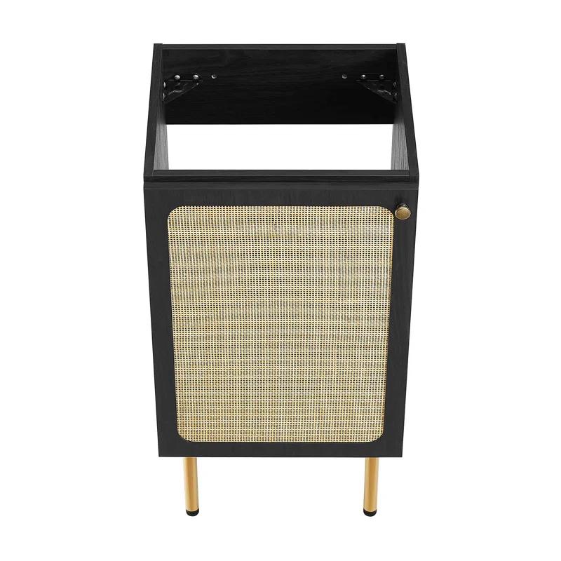 Chaucer Black and Gold Rattan Bathroom Vanity with Ceramic Basin