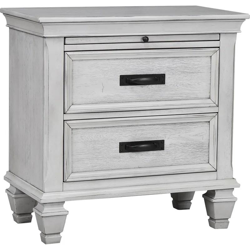 Contemporary White 2-Drawer Nightstand with Pull-Out Tray
