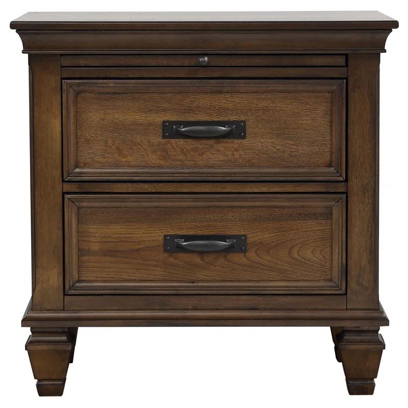 Burnished Oak Contemporary 2-Drawer Nightstand with Pullout Tray