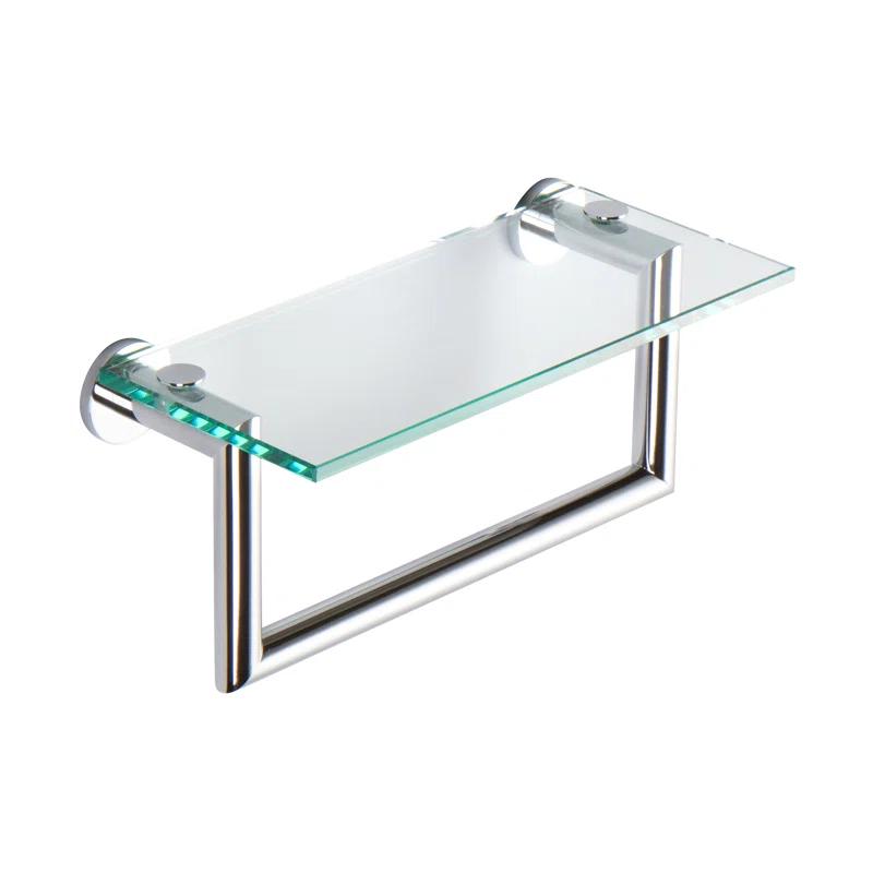 Kubic 12" Polished Chrome Minimalist Glass Shelf with Towel Bar