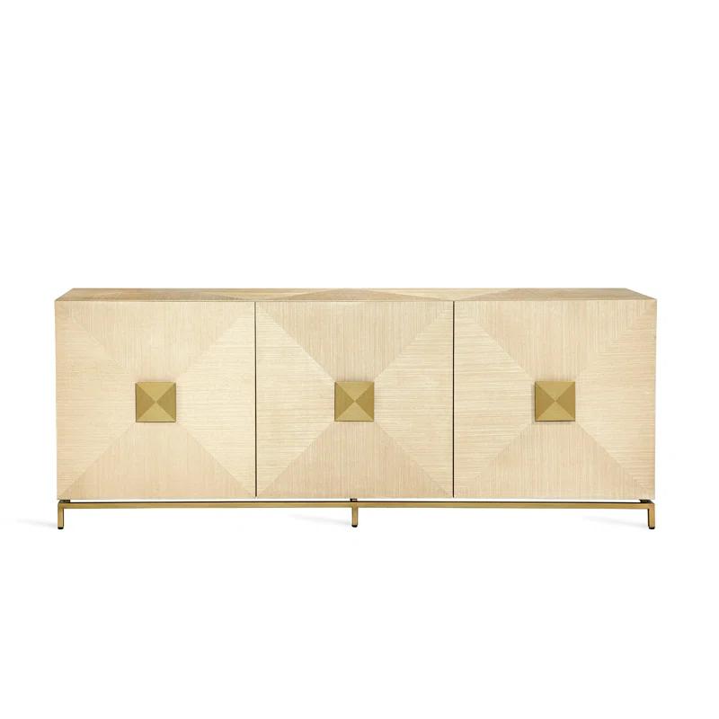 Gaspard Latte & High Gloss Navy 3-Door Sideboard with Antique Brass Accents